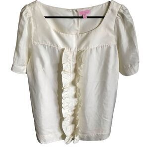 Lilly Pulitzer 100% Silk blouse top ivory cream Size 10 short sleeve
